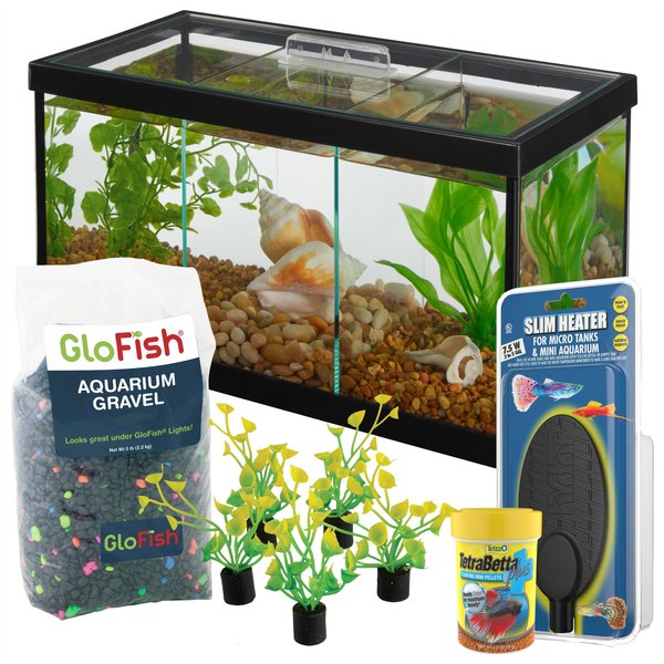 Fish Starter Kit - Frisco Betta Aquarium, Tetra Betta Food, GloFish Gravel, Underwater Treasures Ornament, Hydor Heater slide 1 of 9