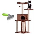 Frisco 52-in Cat Tree & Condo + Deshedding Dog & Cat Brush, Large, Short to Medium Hair