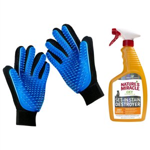 Nature's Miracle Just For Cats Oxy Cat Stain & Odor Remover, 24-oz bottle + Mr. Peanut's Hand Gloves Dog & Cat Grooming & Deshedding Aid, 2 count