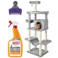 Cat Tree Starter Kit - Frisco 73-in Tree, FURminator Deshedding Tool, Nature's Miracle Stain & Odor Remover