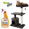 Cat Tree Starter Kit - Frisco 38-in Tree, Deshedding Brush, Nature's Miracle Stain & Odor Remover