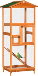 PawHut 65-in Wooden Outdoor Finches Aviary with Pull Out Tray Bird Cage, Orange