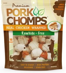 Premium Pork Chomps Real Chicken Wrapped Knotz Dog Treats, 3 - 4 in, 18 count