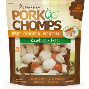 Premium Pork Chomps Real Chicken Wrapped Knotz Dog Treats, 3 - 4 in, 18 count