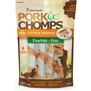 Premium Pork Chomps Real Chicken Wrapped Twists Dog Treats, Large, 4 count