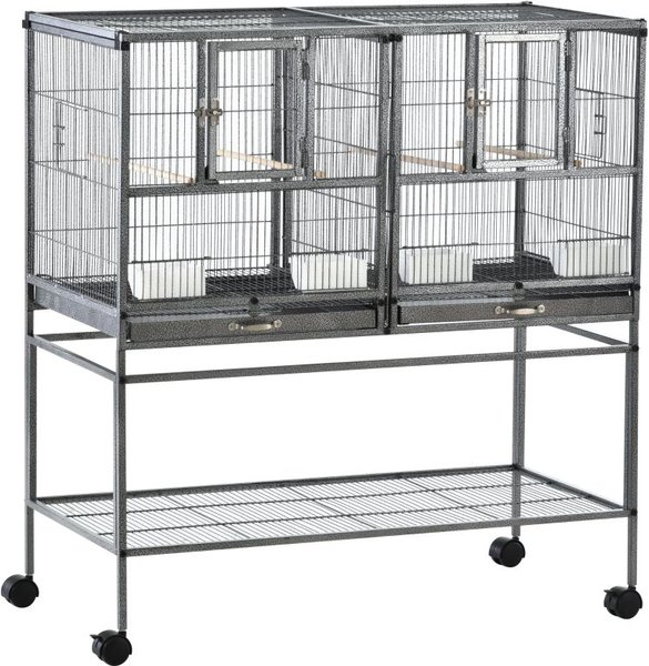 PawHut Double with Rolling Stand Removable Metal Tray Bird Cage, Black slide 1 of 5