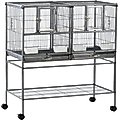 PawHut Double w/Rolling Stand Removable Metal Tray Bird Cage, Black