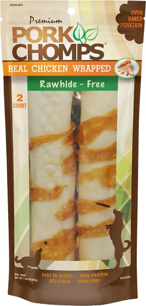 Premium Pork Chomps Real Chicken Wrapped Rolls Dog Treats, 8-in roll, 2 count slide 1 of 7