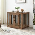 Unipaws Furniture Style with Tray Dog Crate, Walnut, Large
