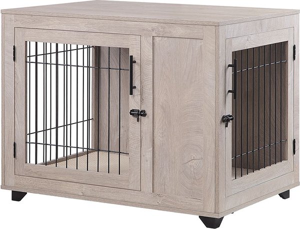 Unipaws Wooden Wire Furniture Style Dog Crate, Weathered Grey, Large slide 1 of 7