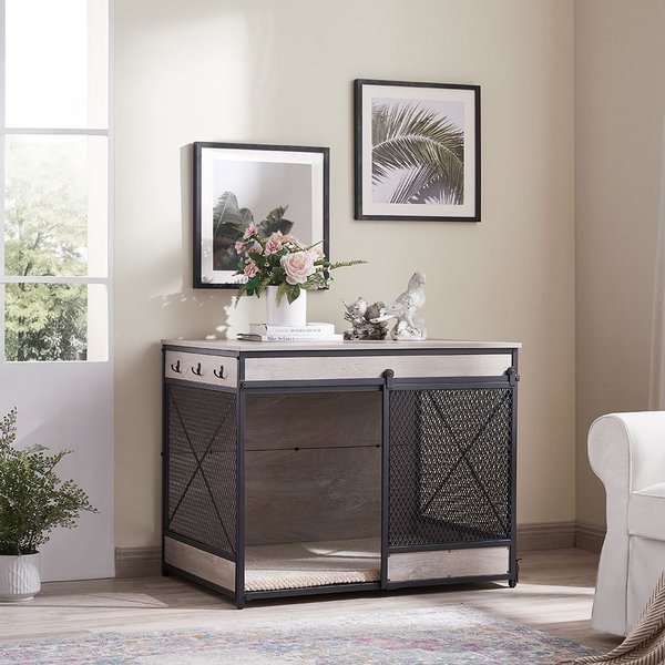 UNIPAWS Wooden Wire Double Door Furniture End Table Dog Crate