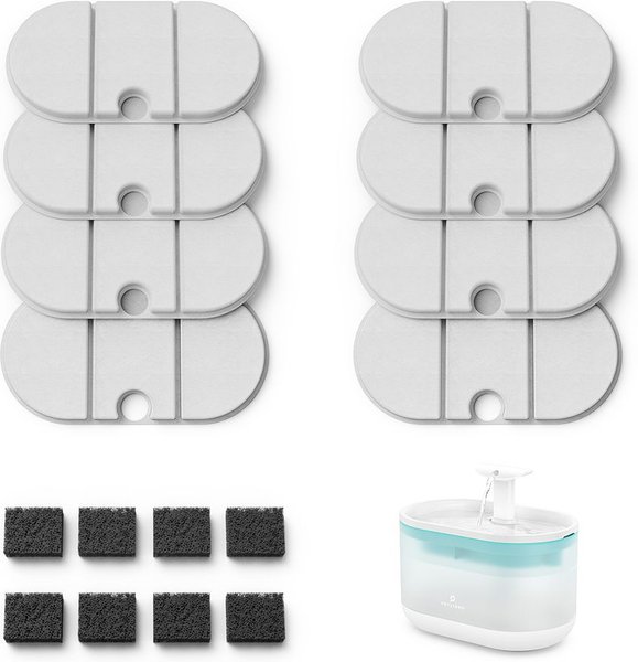 Ersatzfilter Für Petlibro Katzenbrunnen – 8 Filter + 8 Schwämme, Kompatibel Mit PLWF002 2,1 L, Dreifache Filtration