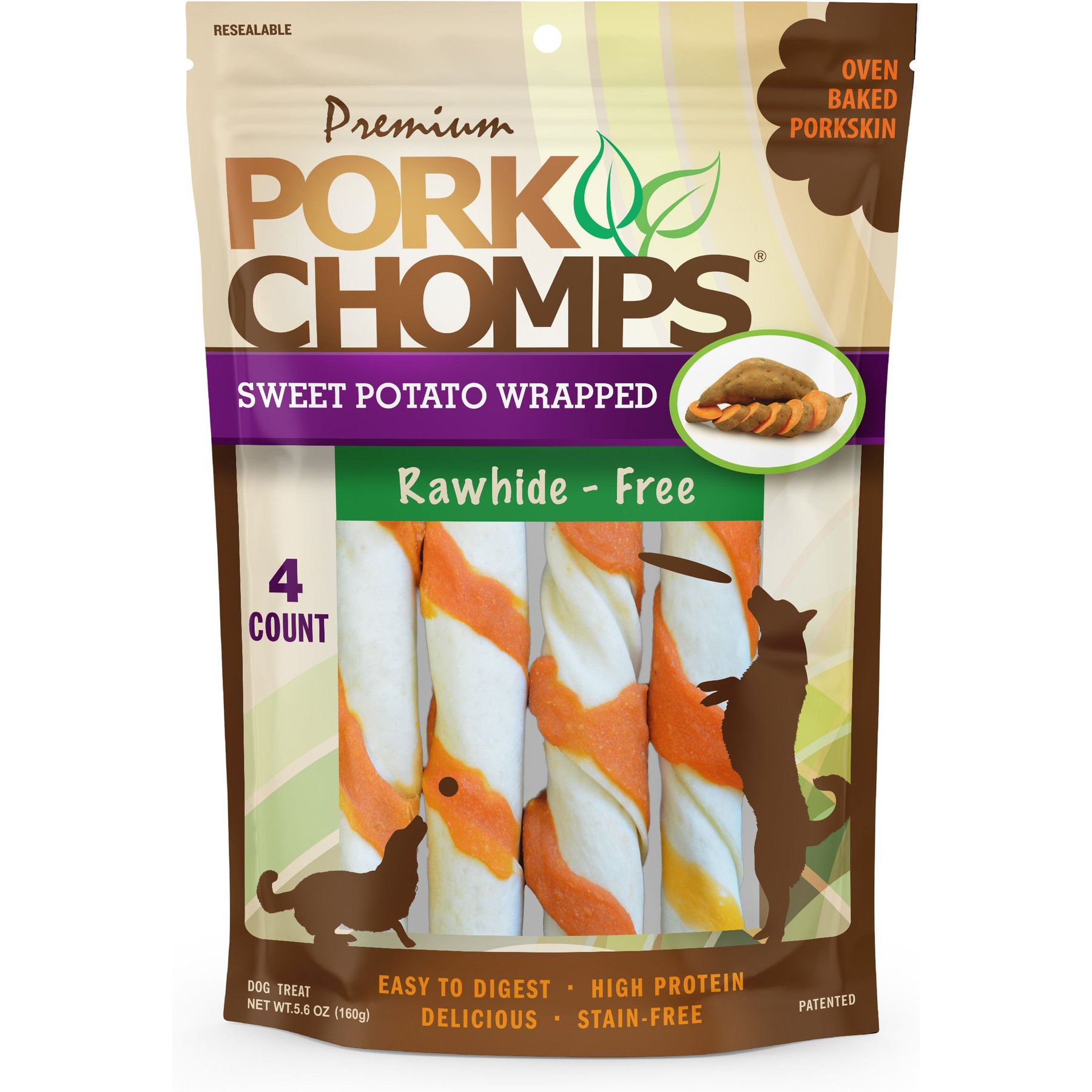 Pork Chomps Sweet Potato Wrapped Twists Dog Treats, Large, 4 count