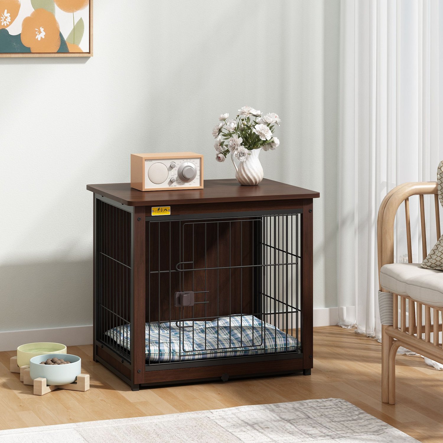COZIWOW Furniture Style Dog Crate with Removable Tray, Walnut, Small