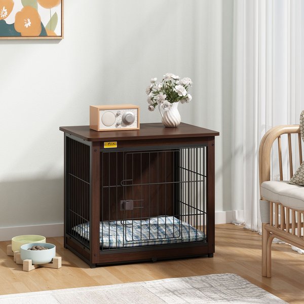 Coziwow Furniture Style Dog Crate with Removable Tray, Walnut, Small slide 1 of 10
