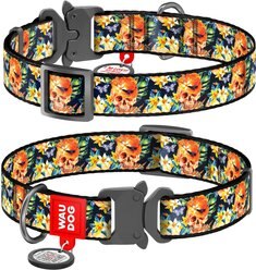 WAUDOG Nylon Metal Fastex-Buckle w/QR passport Dog Collar, Glamorous Skulls, Small