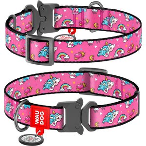WAUDOG Nylon Metal Fastex-Buckle w/QR passport Dog Collar, Unicorns, Large