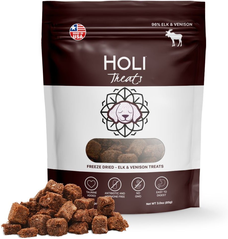 HOLI All Natural & Wild Caught Elk & Venison Meat Dog Freeze-Dried Treat, 3-oz bag