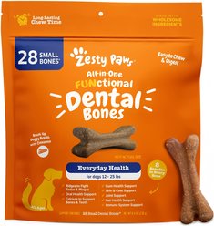 Zesty Paws All-in-One FUNctional Dental Bones Dental Chews for Small Dogs, 28 count