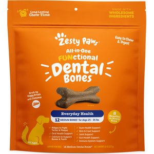 Zesty Paws Cinnamon Flavored All-in-One FUNctional Dental Bones Treats for Medium Sized Dogs, 8-oz bag, 12 count