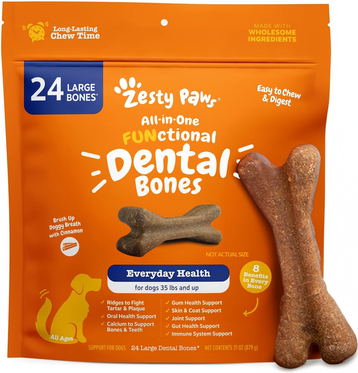 ZESTY PAWS AllinOne FUNctional Dental Bones Dental Chews for Large