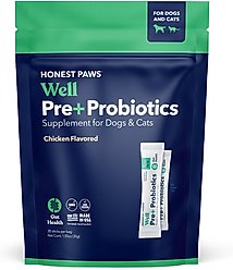 Honest Paws Well Pre+ Probiotic Digestive Support Chicken Flavored Powder Supplement for Dogs & Cats, 30 count slide 1 of 9