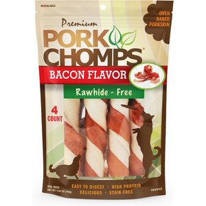 Premium Pork Chomps Bacon Flavor Twists Dog Treats, Large, 4 count