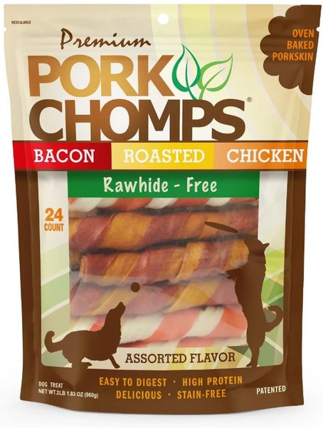 Premium Pork Chomps Assorted Flavors Twists Dog Treats, 24 count slide 1 of 7