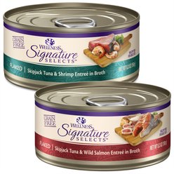 Wellness CORE Signature Selects Flaked Skipjack Tuna & Shrimp Entree in Broth + Flaked Skipjack Tuna & Wild Salmon Entree in Broth Canned Cat Food, 5.3-oz, case of 12
