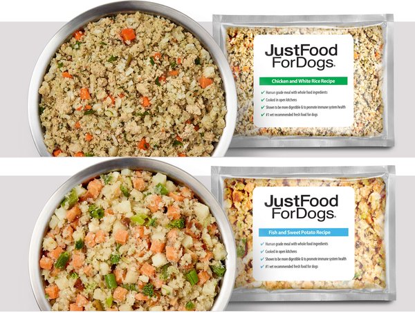 JustFoodForDogs Puppy Variety Pack Fish & Chicken Fresh Puppy Food, 18-oz pouch, case of 7   slide 1 of 9