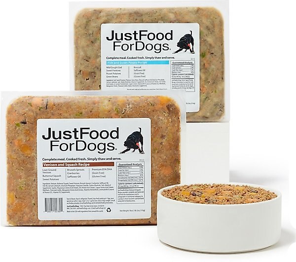 JustFoodForDogs Healthy Weight Variety Pack Human-Grade Fresh Whole Dog Food, 18-oz pouch, case of 7  slide 1 of 9