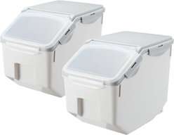 Hanamya Container with Measuring Cup Dog & Cat Food Storage, 2 count, White & Gray, 10-lbs