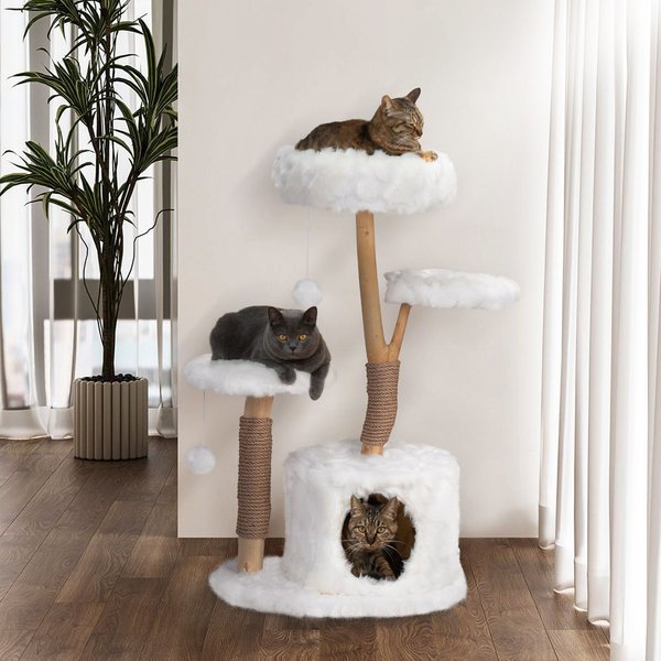 Discontinued - COZIWOW 42-in Modern Wooden Cat Tree & Condo with Real ...