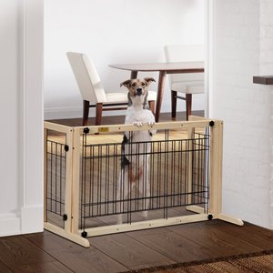 Coziwow 21-in Adjustable Extra Wide Freestanding Dog Gate, Natural Wood