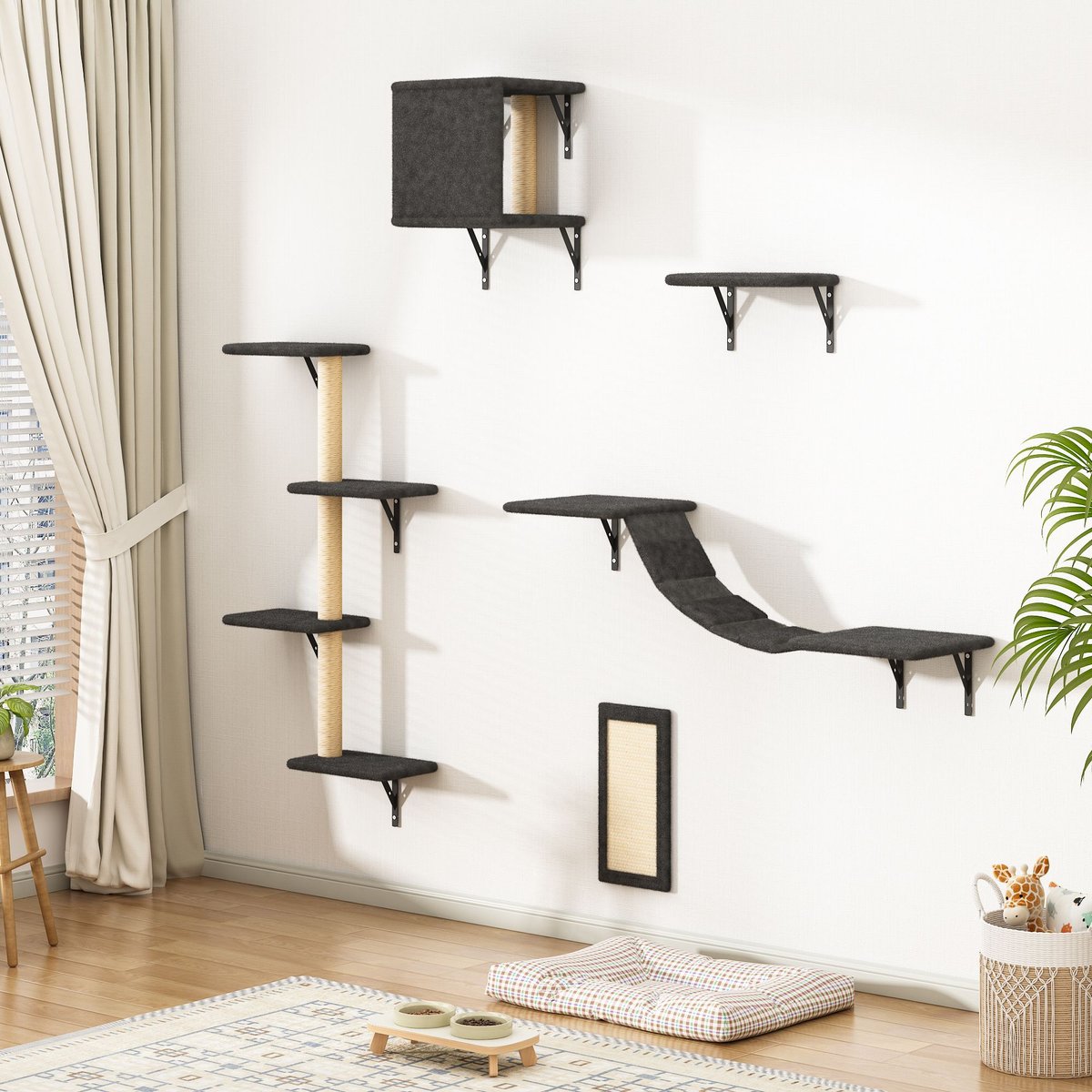 COZIWOW Wall Mounted Shelves Set Cat Tree Black 5 Pack Chewy