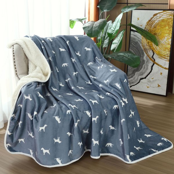 Happycare Textiles advanced Pets Print cozy Waterproof Cat & Dog blanket, White & Grey slide 1 of 8