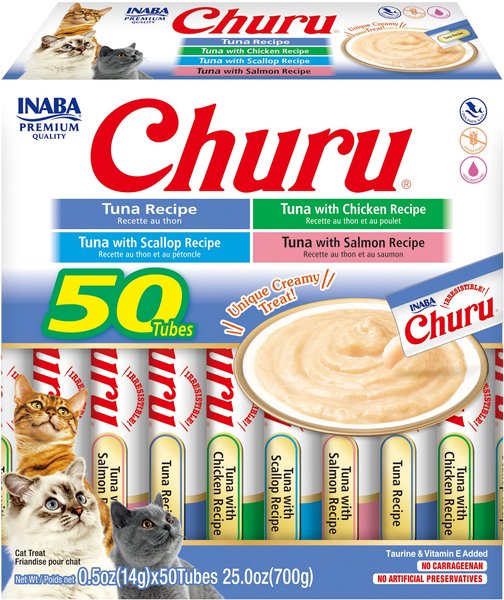 Inaba Churu Tuna Varieties Puree Grain-Free Lickable Cat Treats, 0.5-oz tube, 50 count slide 1 of 7