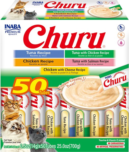 Inaba Churu Tuna & Chicken Varieties Puree Grain-Free Lickable Cat Treats, 0.5-oz tube, 50 count slide 1 of 8