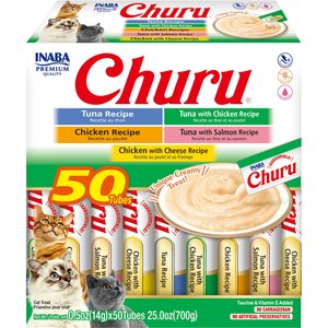 Inaba Churu Tuna & Chicken Varieties Puree Grain-Free Lickable Cat Treats, 0.5-oz tube, 50 count