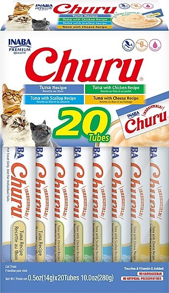 Inaba Churu Tuna Variety Creamy Puree Grain-Free Lickable Cat Treats, 0.5-oz tube, 20 count slide 1 of 8