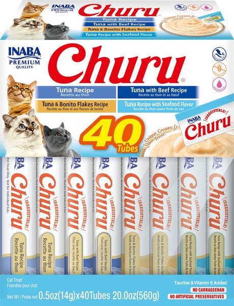Inaba Churu Tuna with Cheese Creamy Puree Grain-Free Lickable Cat Treats, 0.5-oz tube, 4 count