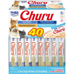 Inaba Churu Tuna Variety Creamy Puree Grain-Free Lickable Cat Treats, 0.5-oz tube, 40 count