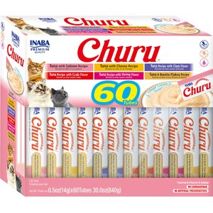 Inaba Churu Tuna Variety Creamy Puree Grain-Free Lickable Cat Treats, 0.5-oz tube, 60 count