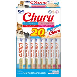 Inaba Churu Tuna & Seafood Variety Creamy Puree Grain-Free Lickable Cat Treats, 0.5-oz tube, 20 count