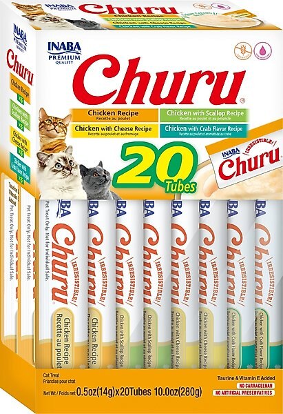Inaba Churu Chicken Variety Creamy Puree Grain-Free Lickable Cat Treats, 0.5-oz tube, 20 count slide 1 of 8