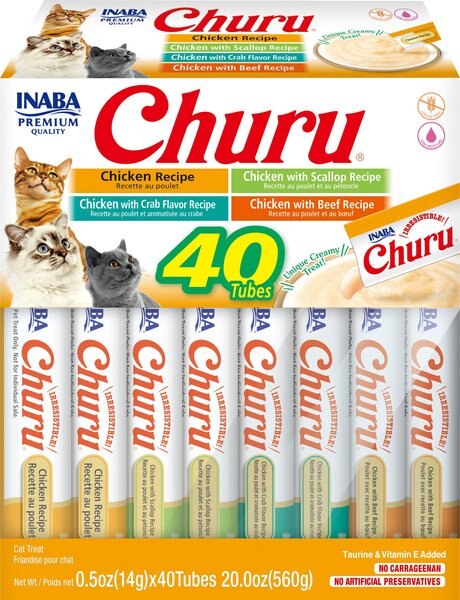 INABA Churu Chicken Variety Creamy Puree Grain-Free Lickable Cat Treats ...