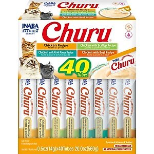 Inaba Churu Chicken Variety Creamy Puree Grain-Free Lickable Cat Treats, 0.5-oz tube, 40 count