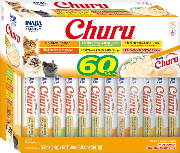 Inaba Churu Chicken Variety Creamy Puree Grain-Free Lickable Cat Treats, 0.5-oz tube, 60 count slide 1 of 8