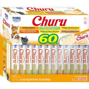 Inaba Churu Chicken Variety Creamy Puree Grain-Free Lickable Cat Treats, 0.5-oz tube, 60 count