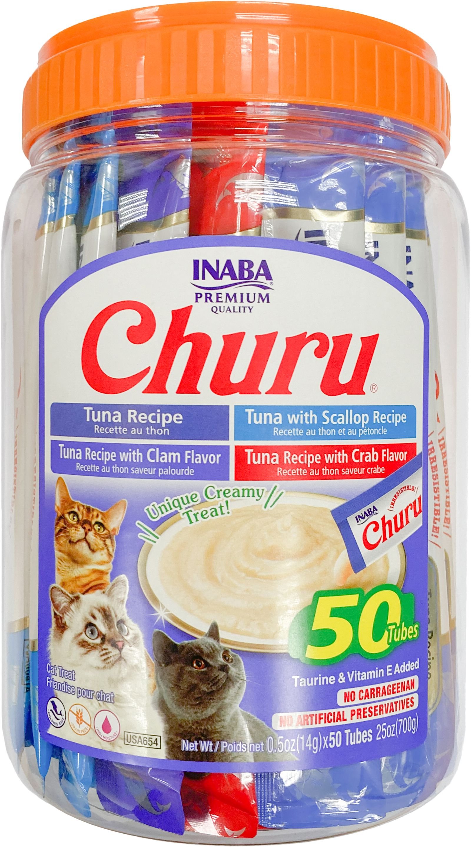 INABA Churu Tuna & Seafood Variety Creamy Puree Grain-Free Lickable Cat ...